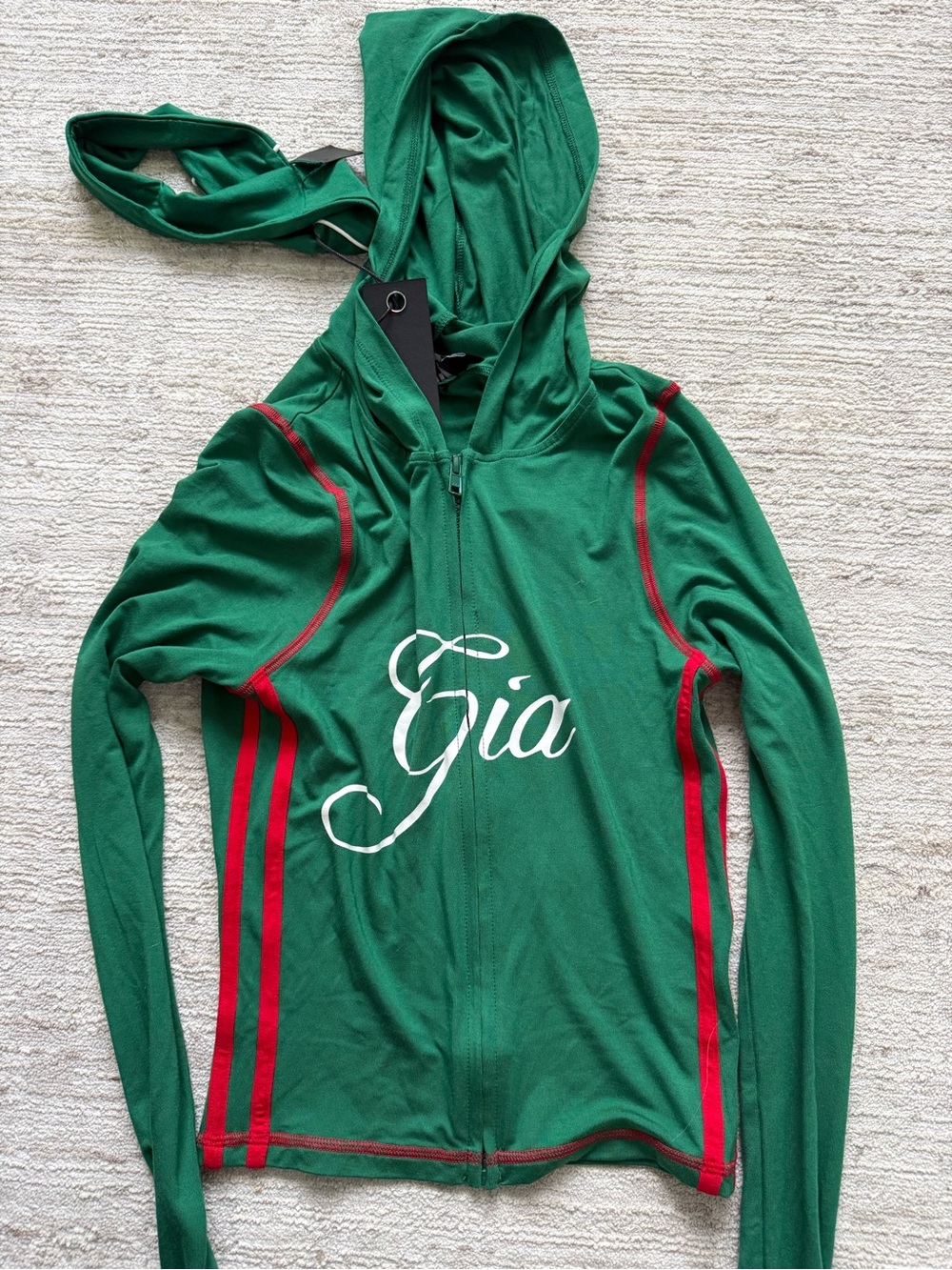 I.AM.GIA Green Zip-Front Crop Hoodie & Flared Track Pants (Size XS) - Picture 3 of 8